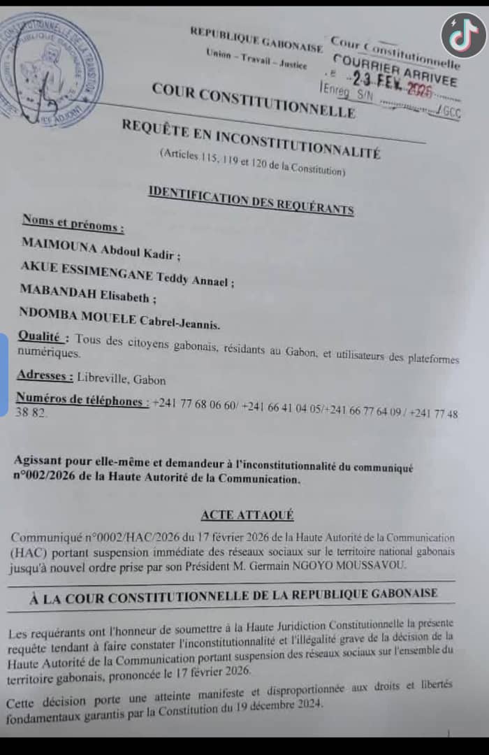 Des citoyens saisissent la Cour constitutionnelle pour contester la suspension des réseaux sociaux