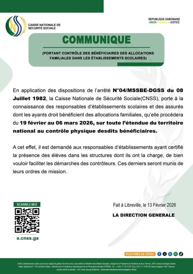 Allocations familiales : la CNSS lance un contrôle physique dans les écoles